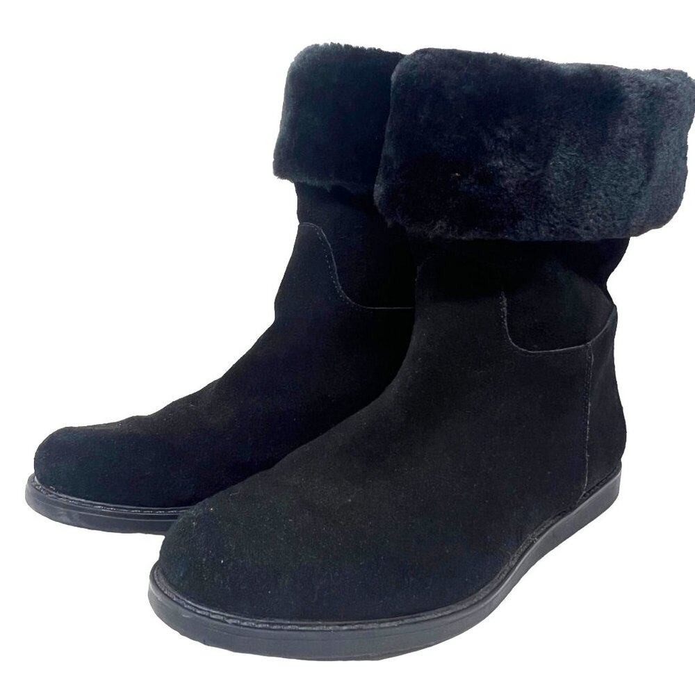 Bass Womens‎ Aria Black Suede Leather Faux Fur Roll Top Boots Sz 8.5M Comfy Cold